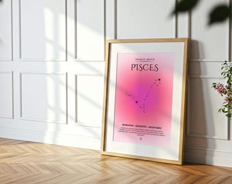 Pisces Zodiac Wall Art Print – Pisces Constellation Poster, Astrology Sign Decor, Minimalist Horoscope Print, Zodiac Gift for Her