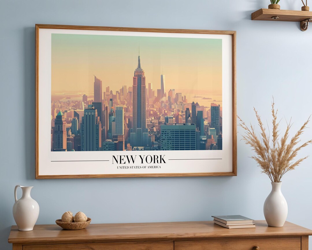 New York City Skyline Poster, NYC Wall Art, Empire State Building Print ...