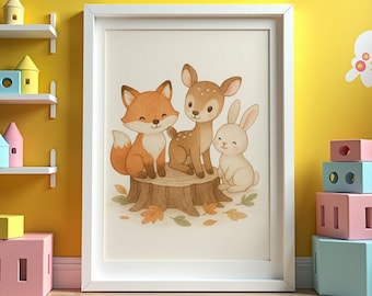 Woodland Animals Nursery Print: Fox, Deer, Bunny (Digital Download)