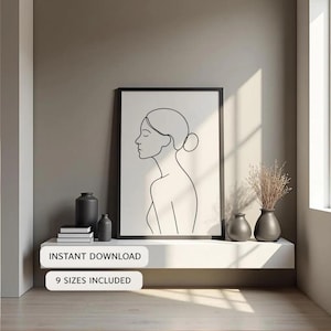 Minimalistische Frau Linie Kunst Druck: Moderne weibliche Silhouette (Digitaler Download, PDF-Dateien zum Drucken