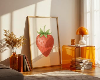 Strawberry Wall Art Print – Watercolor Fruit Illustration | Kitchen Wall Decor | Farmhouse Summer Printable
