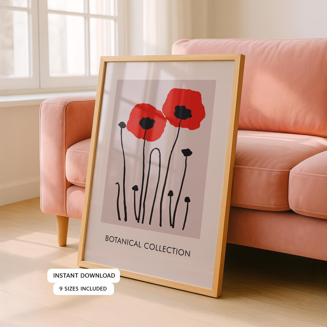 Poppy Flower Wall Art Printable, Minimalist Botanical Poster ...