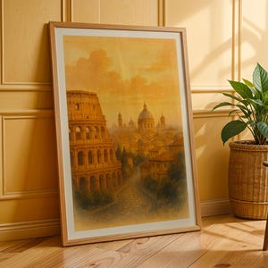 Rome Colosseum Sunset – Italy Watercolor Cityscape Digital Art Print