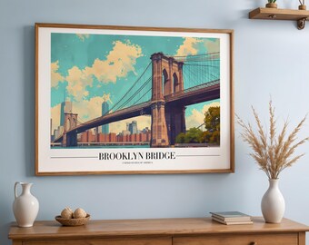 Brooklyn Bridge poster, kunst aan de muur NYC, New York Cityscape print, New York Cityscape print, stedelijke architectuur decor, moderne horizontale kunst, grote digitale download