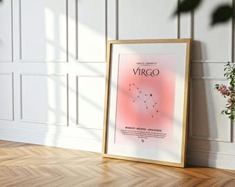 Virgo Zodiac Print – Minimalist Astrology Wall Art, Virgo Constellation Poster, Star Sign Decor for Bedroom & Living Room
