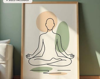Minimalistische Yoga Linie Kunst - Meditation Wanddruck, Achtsamkeit digitaler Download, Zen Wohnkultur