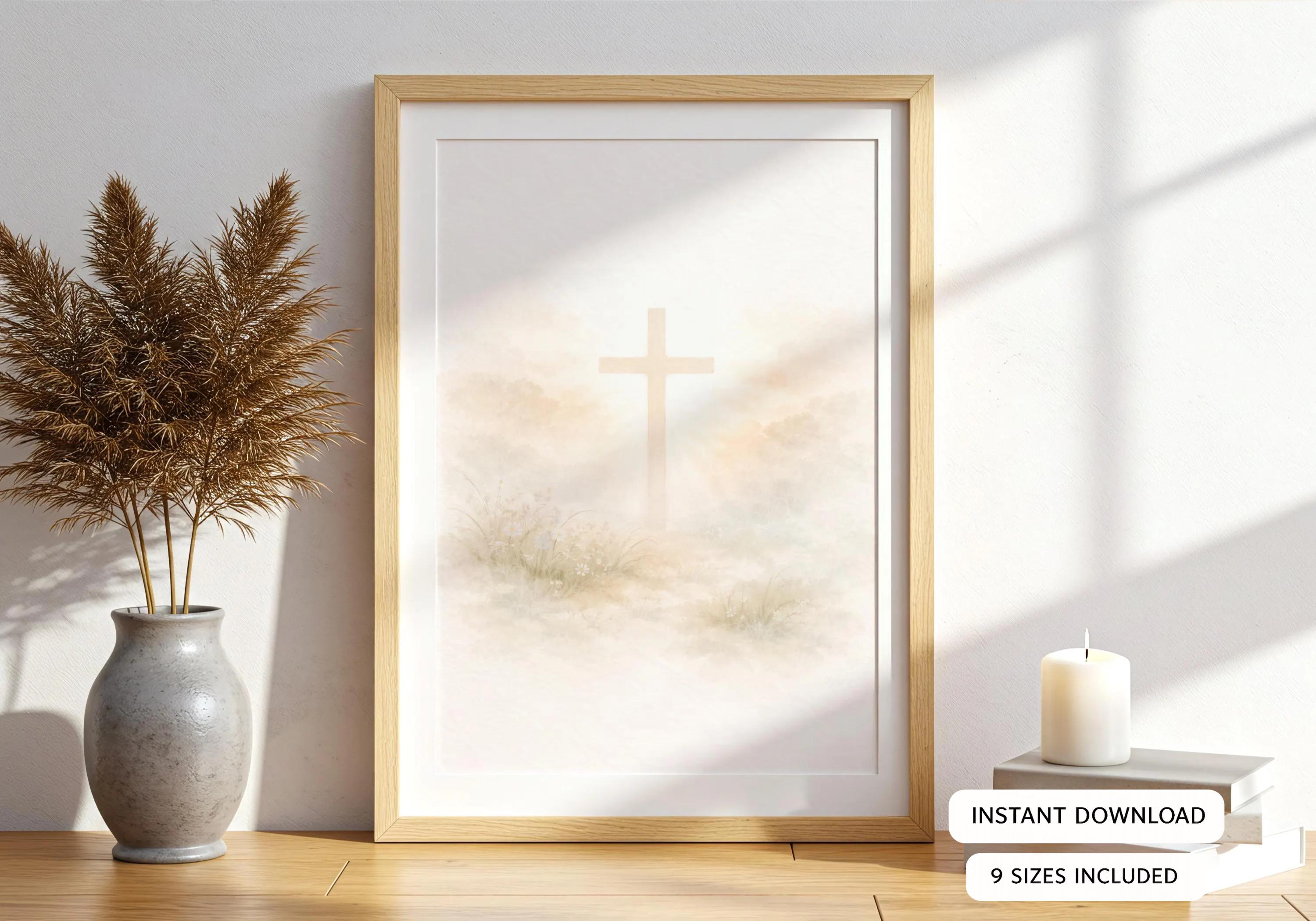 Christian Cross Wall Art Printable, Easter Faith Based Decor, Neutral ...