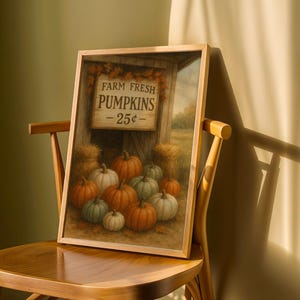 Farm Fresh Pumpkins Printable – Rustic Fall Wall Art, Vintage Pumpkin Patch Decor, Country Farmhouse Autumn Download