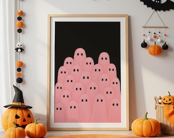 Pink Ghost Print: Kawaii Pastel Halloween Decor (Digital Download)