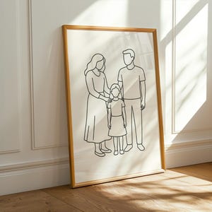 Minimalist Family Line Art – Mother, Daughter & Father Print – Aesthetic Modern Wall Decor
