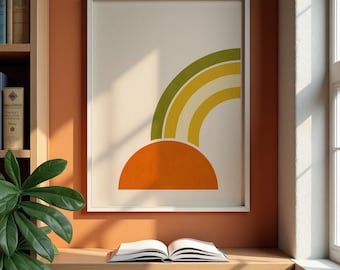 Retro Rising Sun Print: Mid Century Modern 70s Wall Art (Digital Download)