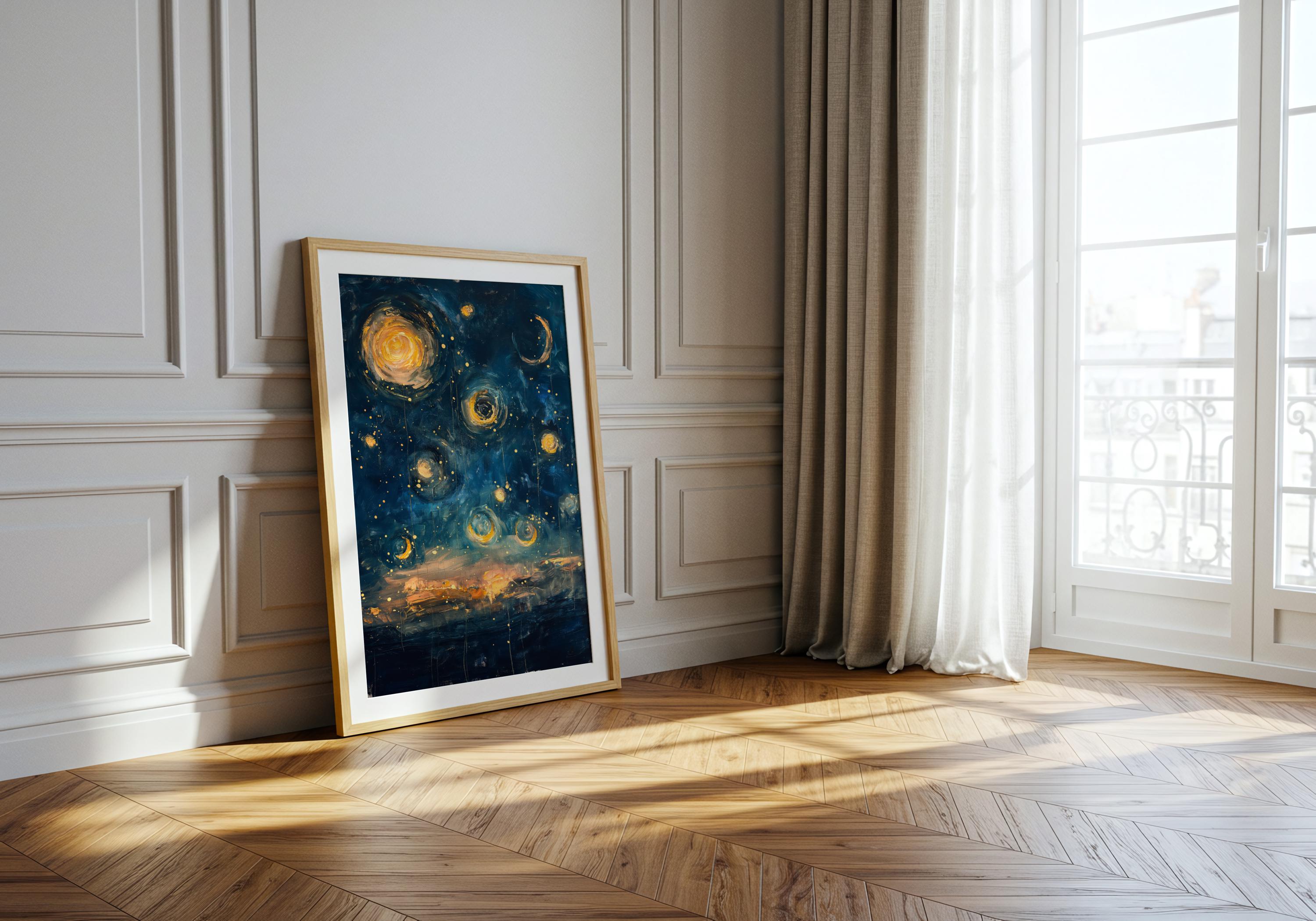 Starry Night Sky Art Print, Impressionist Moon and Stars Painting ...
