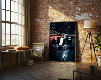F1 Race Car Wall Art, Night City Racing Poster, Formula 1 Bedroom Decor, Motorsport Print, Racing Car Artwork, Man Cave Decor, Gift for Him