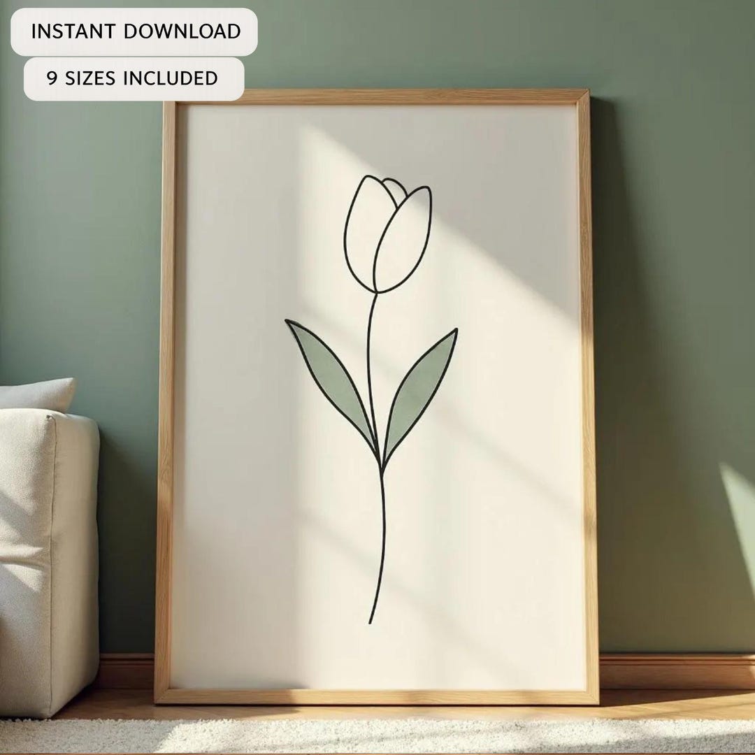 Minimalist Tulip Line Art – Botanical Wall Print, Simple Flower Drawing ...