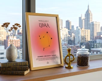 Plakat ścienny z konstelacją Wagi – plakat z konstelacją Wagi, dekoracja ze znakiem zodiaku, minimalistyczny wydruk z horoskopem, prezent dla niej ze znakiem zodiaku