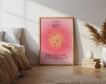 Leo Zodiac Wall Art Print – Leo Constellation Poster, Astrology Sign Decor, Minimalist Horoscope Print, Zodiac Gift for Her
