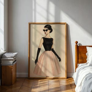 Vintage Fashion Wall Art – 1950s Retro Illustration of Elegant Woman in Cat-Eye Sunglasses | Chic Digital Download Poster