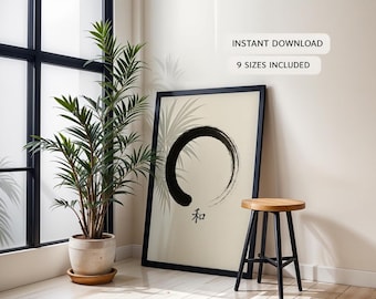 Zen Circle Enso Art Print: Japońskie malarstwo tuszem (pobranie cyfrowe)