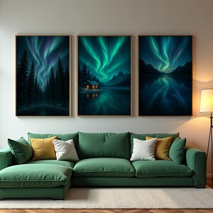 Conjunto de arte mural de la aurora boreal: fotografía de paisajes nórdicos (impresiones digitales)