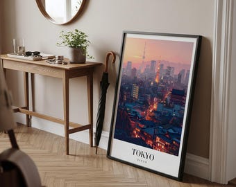 Tokyo stadsgezicht poster, Japan reizen print, Tokyo Wall Art, Japans skyline decor, moderne stad print, Azië reizen poster, Home decor