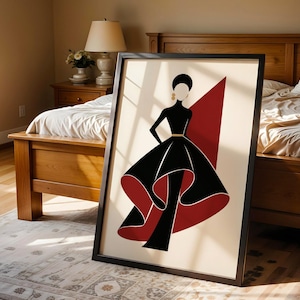 Editorial Fashion Silhouette – Black and Burgundy Wall Art for Modern Glam Decor