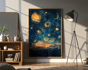 天の川の絵画 2枚セット 夜空の水彩画プリント 銀河の壁アート 森の