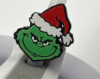 Adorno para pajita inspirado en el Grinch, impreso en 3D – Accesorio festivo para vasos
