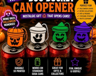 Abrelatas retro de Halloween con forma de cubo de fantasmas / Regalo nostálgico impreso en 3D / Llavero de calabaza, fantasma y bruja / Regalo de coleccionista de Halloween