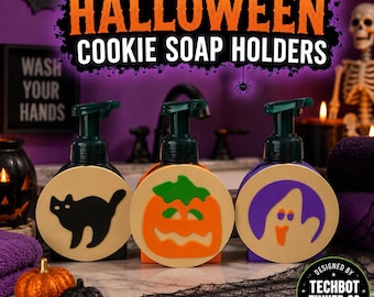 Retro Halloween Cookie Soap Holder | Bath & Body Works Foaming Soap Holder | Black Cat Ghost Pumpkin Bathroom Kitchen Decor