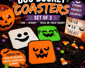 Juego de 3 posavasos con diseño de "Boo Bucket" para Halloween / Posavasos espeluznantes y divertidos / Decoración para fiestas de Halloween / Decoración para pedir dulces / Regalo de otoño