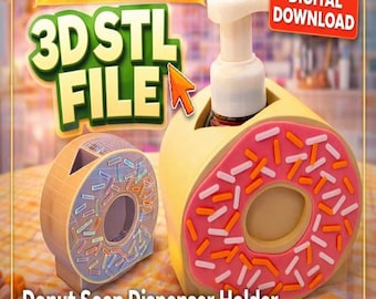 Soporte para dispensador de jabón con forma de donut (archivo STL) / Decoración divertida para el baño / Archivo para impresión 3D / Soporte para jabón de Bath & Body Works / Decoración de cocina con forma de donut / Idea de regalo