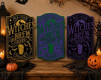 Halloween Wall Decor | Witches Brew Halloween Sign | Witch Kitchen Decor | 3D Printed Potion Tavern Sign | Vintage Halloween Wall Art