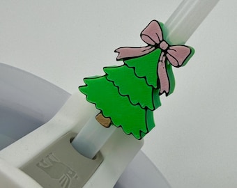 3D Printed Christmas Tree Straw Topper – Holiday Tumbler Accessory