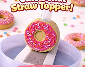 Adorno para pajita con forma de donut para la Copa Stanley / Tapa para pajita con chispitas rosas / Accesorio para vaso impreso en 3D / Tapa para pajita Stanley
