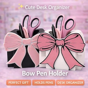 Coquette Bow Desk Organizer | 3D Printed Pen Holder, Scissors Storage