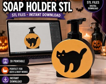Black Cat Cookie Soap Holder STL | Halloween Foaming Soap Cover | Bath & Body Works Soap Holder | Retro Halloween STL File