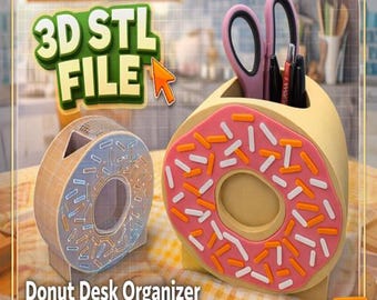 Organizador de escritorio con forma de donut (archivo STL) / Portalápices adorable para impresión 3D / Decoración divertida para la oficina / Portalápices con forma de donut / Archivo para impresión 3D / Descarga instantánea