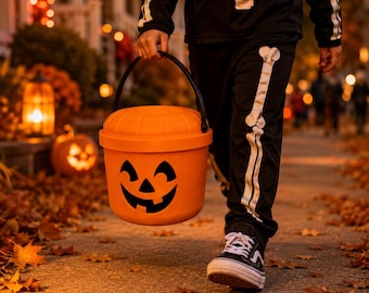 Cubo grande para dulces de Halloween / Cubo de calabaza impreso en 3D para pedir dulces / Decoración retro de Halloween / Regalo nostálgico