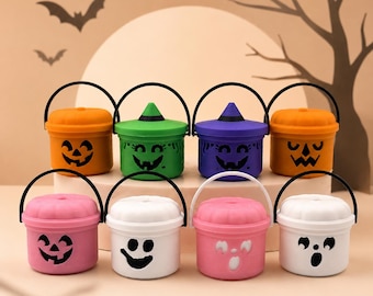 Mini cubos de dulces de Halloween con tapas abatibles / Cubos de dulces de Halloween impresos en 3D / Decoración de fantasmas, calabazas y brujas / Decoración de bandeja escalonada / Regalo de Halloween