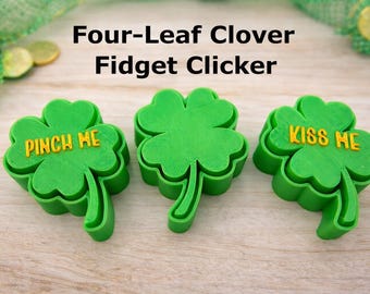 Fidget Clicker de Trébol de la Suerte de Cuatro Hojas - Juguete de Trébol Impreso en 3D / Idea de Regalo para el Día de San Patricio