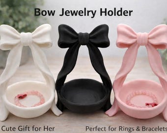 Joyero con lazo coqueto: bandeja para baratijas impresa en 3D / Decoración de tocador femenina y un bonito regalo