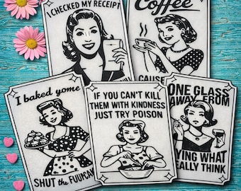 Funny Retro 50s Housewife Magnets | Sarcastic Fridge Magnets | Vintage Kitchen Decor | Sassy Refrigerator Magnets | 3D Printed