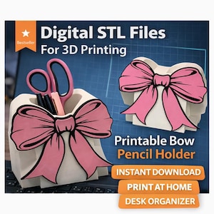 3D gedruckter Bogen-Bleistifthalter STL-Datei | Niedlicher Schreibtisch Organizer | Kokette Bürodekor | Ribbon Stiftehalter | Digitaler Download für 3D Druck
