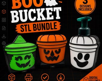 Boo Bucket STL Bundle | 3 Halloween Soap Holder STL Files | Ghost Pumpkin Witch Digital Download | 3D Print Files | Halloween Decor