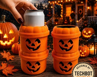 Halloween Skinny Can Holder, Pumpkin Boo Bucket Can Cooler, 12oz Slim Can Holder, Halloween Drink Holder, Spooky Gift