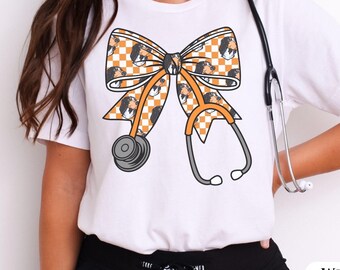 Tennessee Healthcare Shirt – Unisex Sizing | Nurse, Doctor Gift | Bella+Canvas Stethoscope & Bow Tee | UT Medical Student T-Shirt