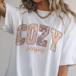 Comfort Colors® Cozy Season Shirt – Faux Embroidered Lace | Size S-4XL | Floral Fall Graphic Tee, Autumn T-Shirt for Women, Cozy Fall Outfit