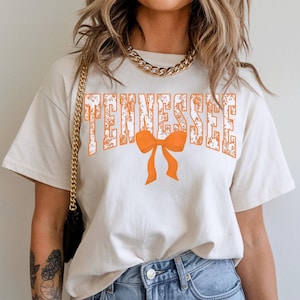 Comfort Colors® Tennessee T-Shirt - Size S-4XL | Floral Orange & White Print with Coquette Bow, Gameday Tee, Perfect TN Fan Gift
