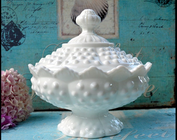 Vintage Fenton Milk Glass Hobnail Candy Box With Lid - Etsy
