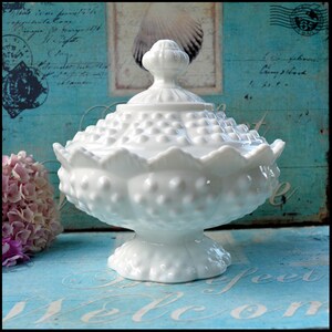 Vintage Fenton Milk Glass Footed Candy Box with Lid / Fenton Milk Glass Hobnail Serving Bowl / GIFT IT!